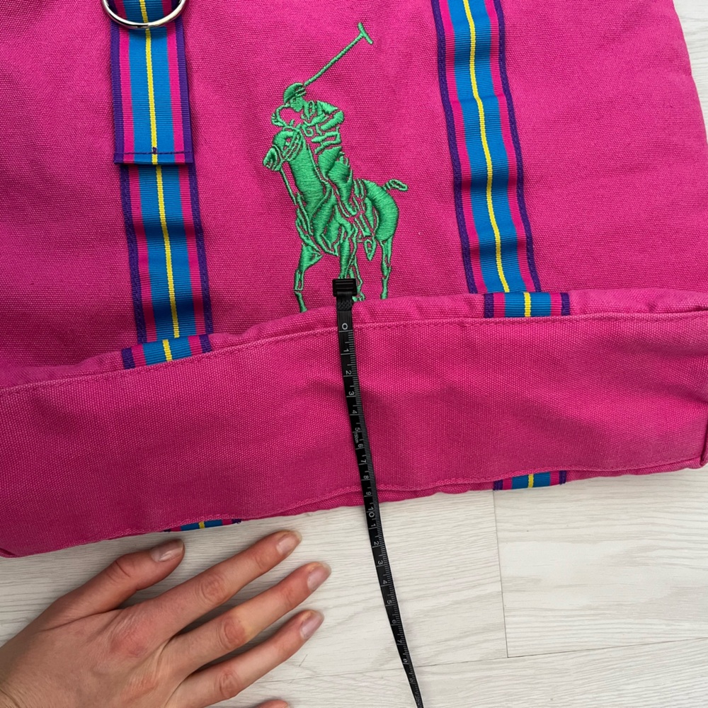 Big Ralph Lauren Hot Pink Canvas Tote with Green Polo Embroidery - Picture 3 of 8